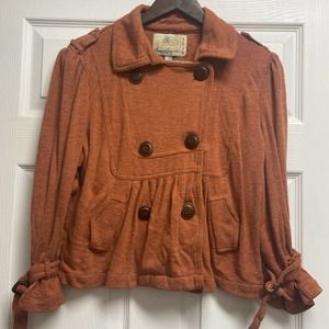 American Rag Cie Women's Rust Orange Large Double Breasted Wood Buttons Pleat